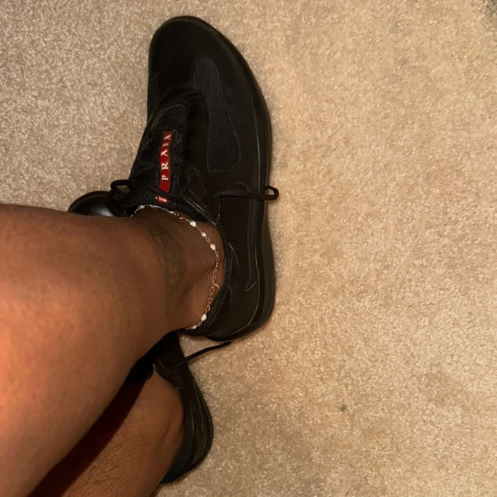 Prada Black Sneakers with Red Logo Tape - Picture 9 of 9